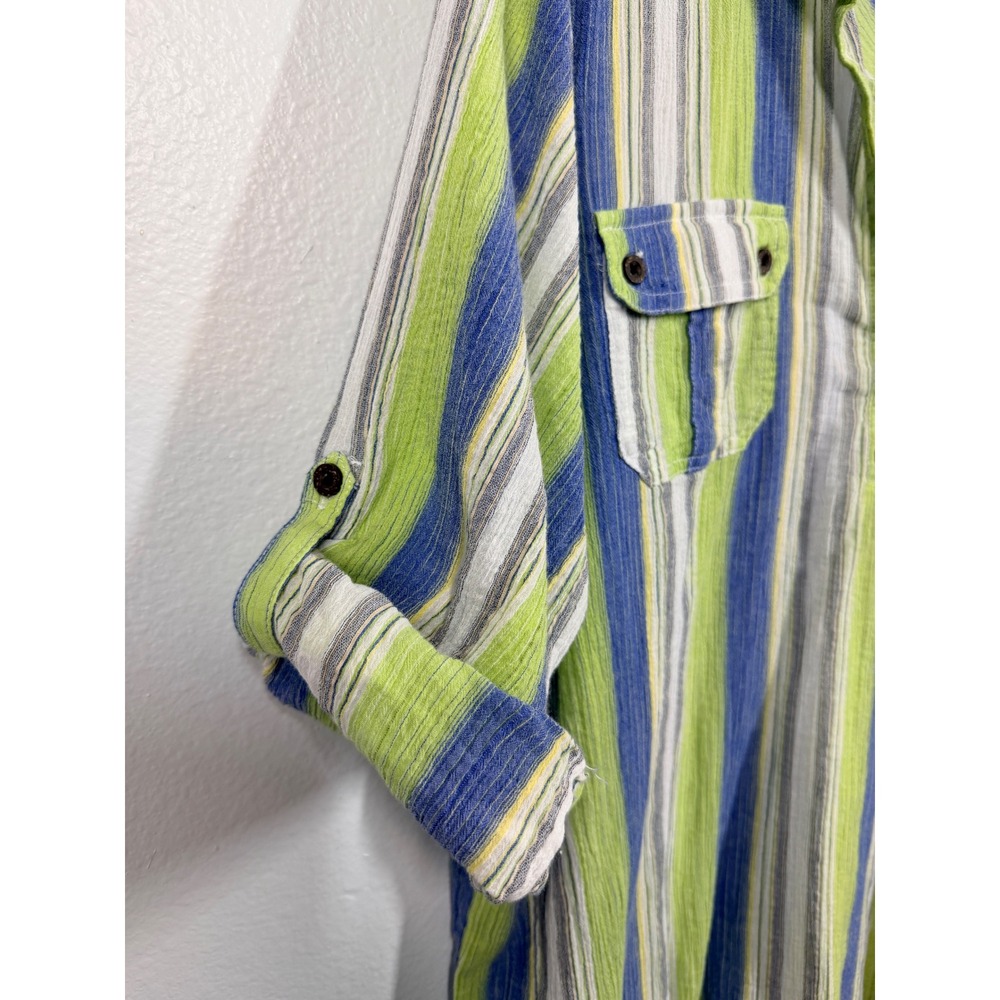 CJ Banks Shirt Women's 3X Blue Green Gauze Striped Roll Tab Sleeve Tunic - Picture 4 of 7